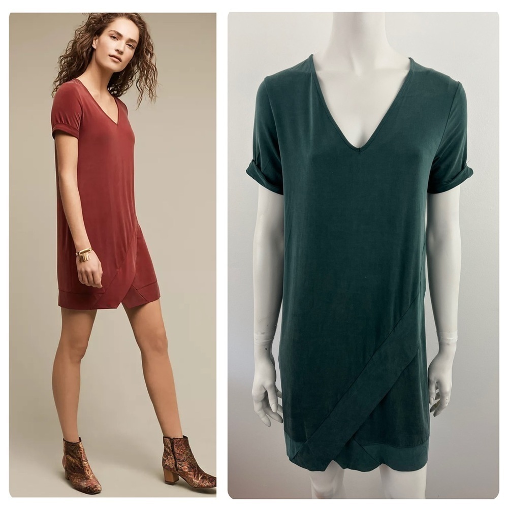 ANTHROPOLOGIE V-Neck Short Sleeve Dress. Green. Size XS